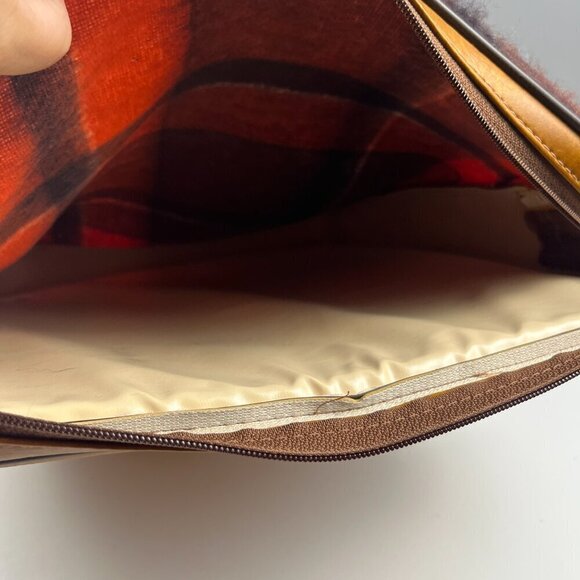 Vintage Seat cushion cover tan and plaided red (laptop pouch) - Picture 3 of 7